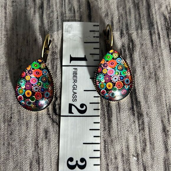 Colorful Teardrop Millefiori Glass Earrings - Picture 4 of 5